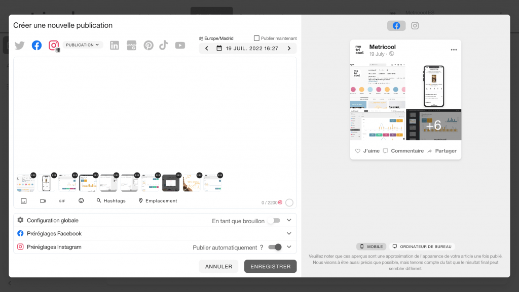 Planifier des images avec metricool