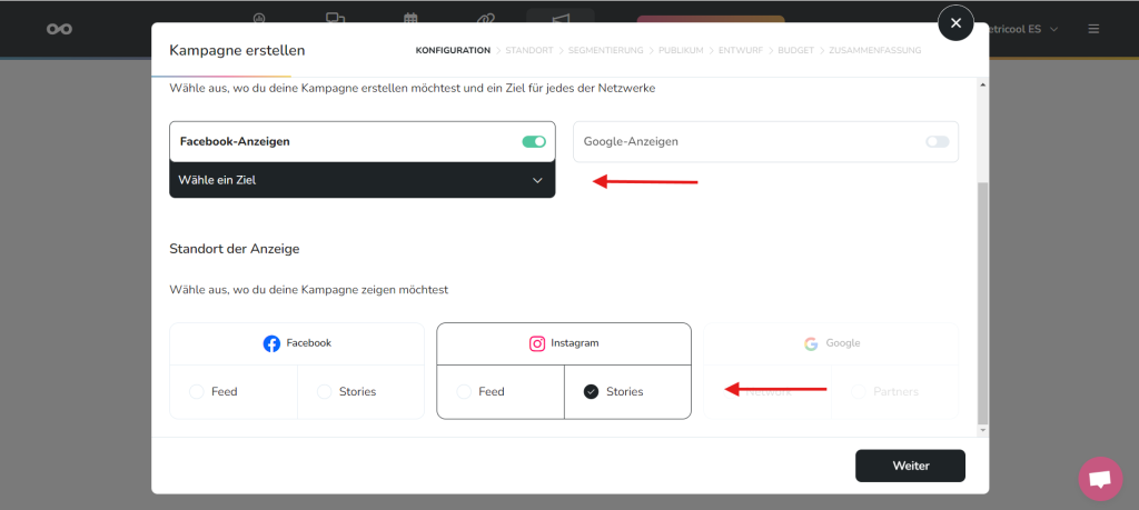 instagram story ads in metricool verwalten