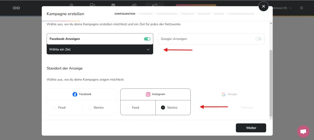 instagram story ads in metricool verwalten
