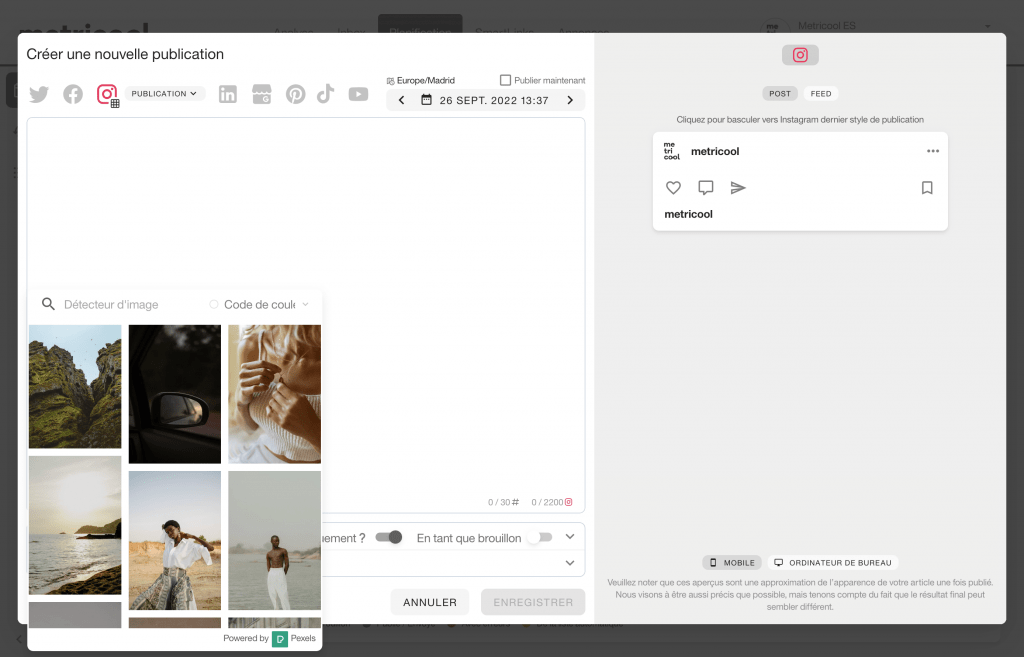 comment publier sur instagram avec metricool