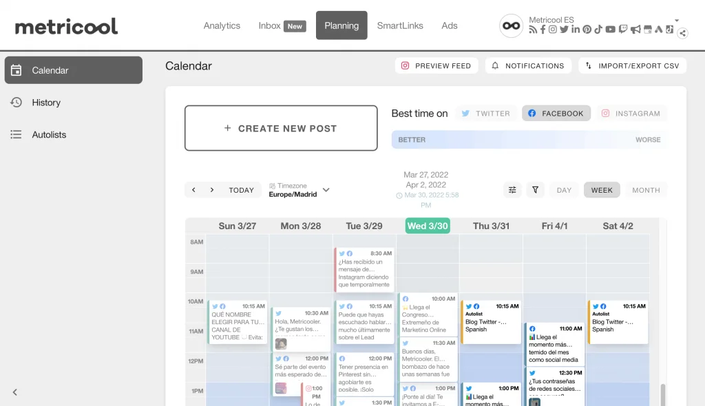 metricool planner