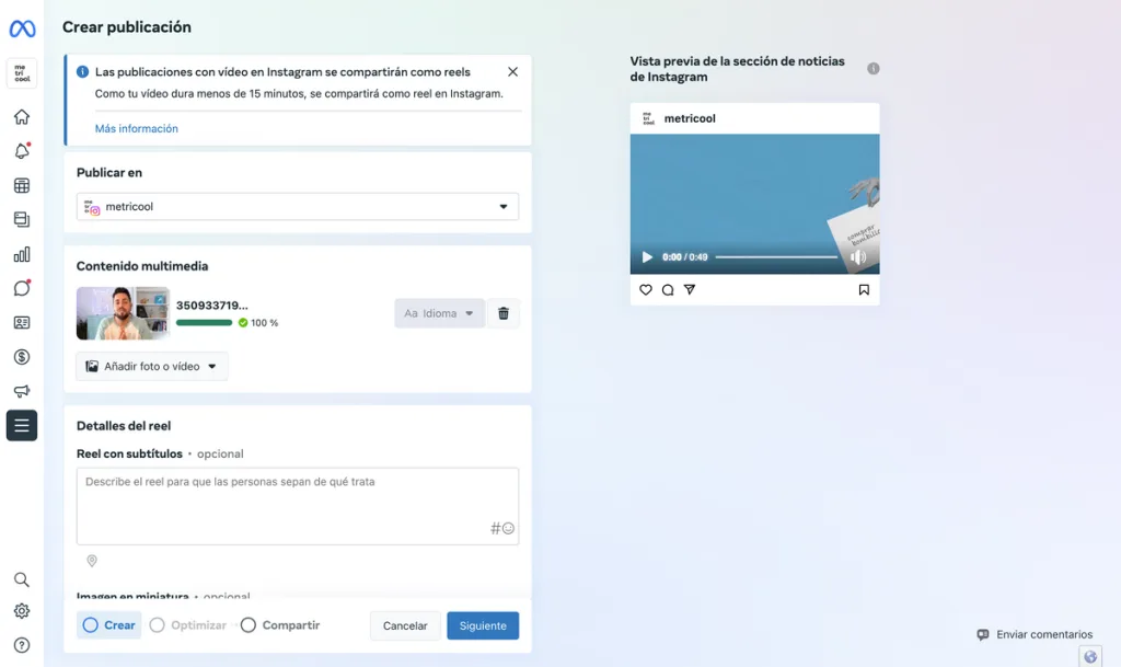 programar videos instagram meta business suite