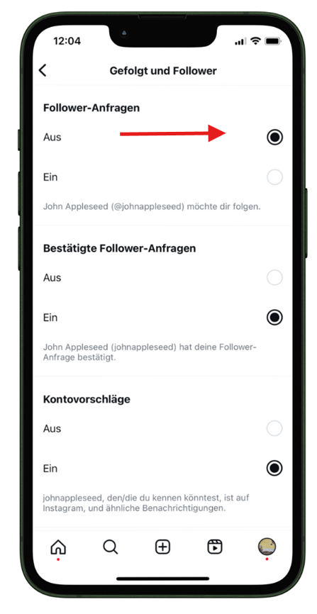 Follower-Anfragen deaktivieren