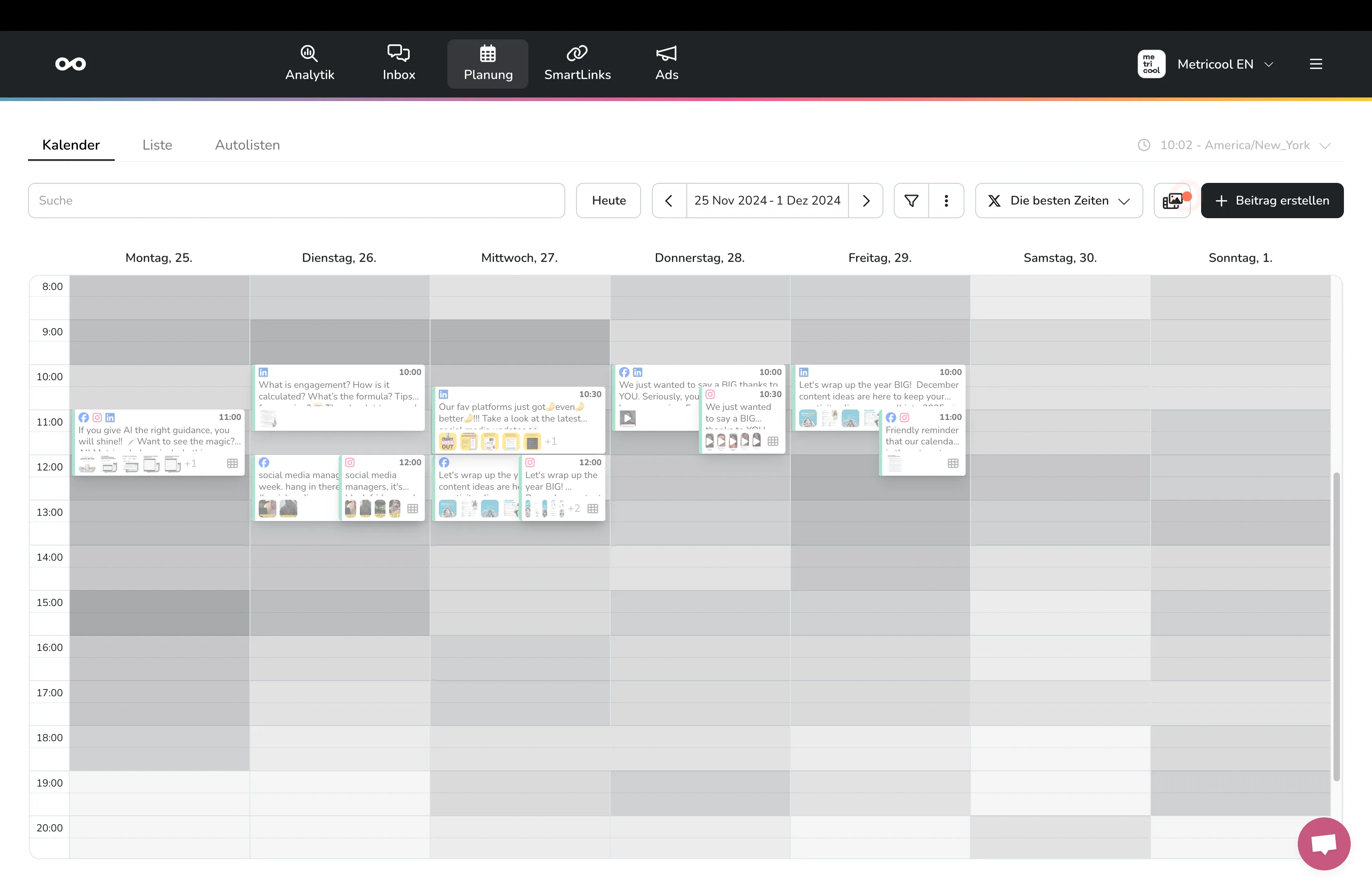 metricool beste zeiten zum posten