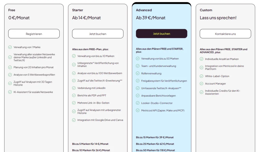preisliste metricool