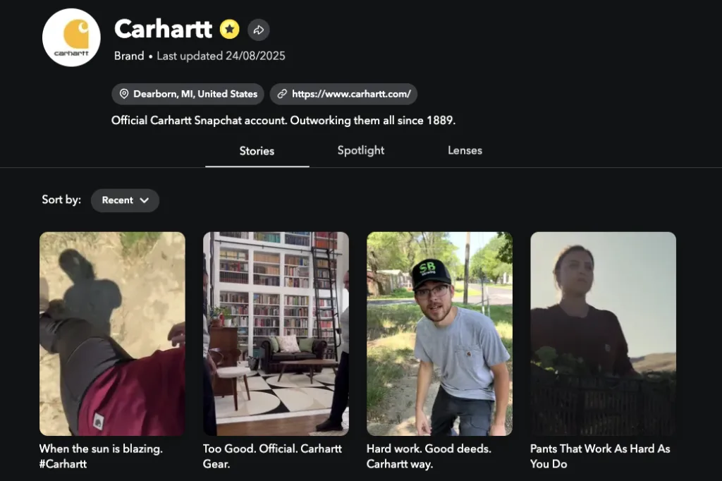 Carhartt Snapchat feed