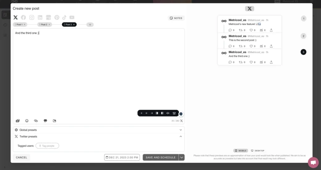 Complete each of the tweets you want to add to the thread