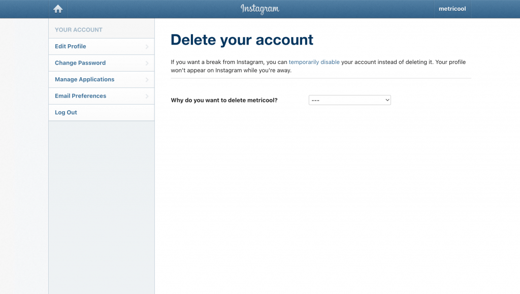 delete account instagram