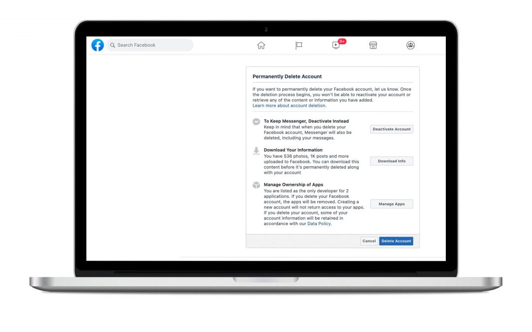 how to delete facebook account using valid id