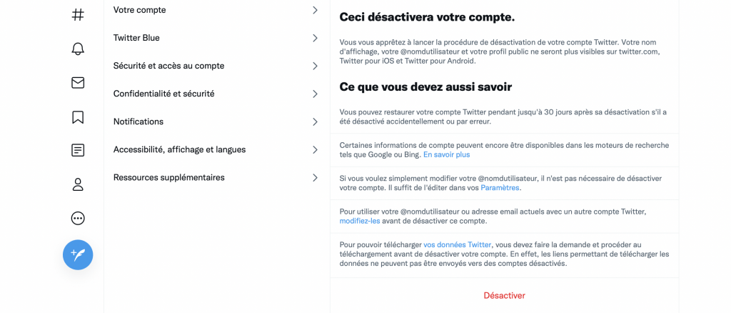 supprimer compte twitter