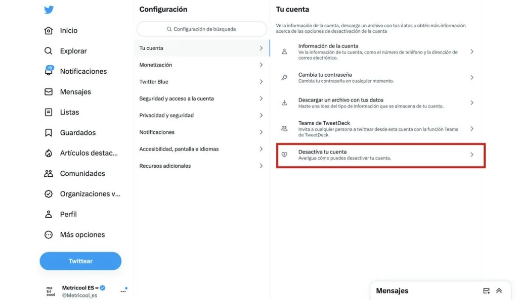 cómo eliminar cuenta en twitter
