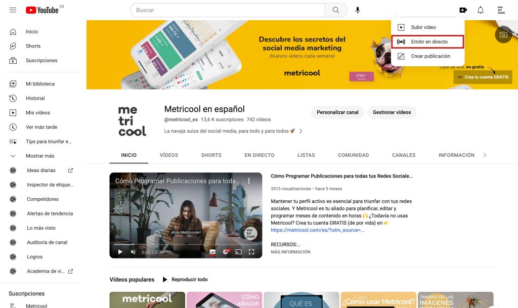cómo hacer directos en youtube