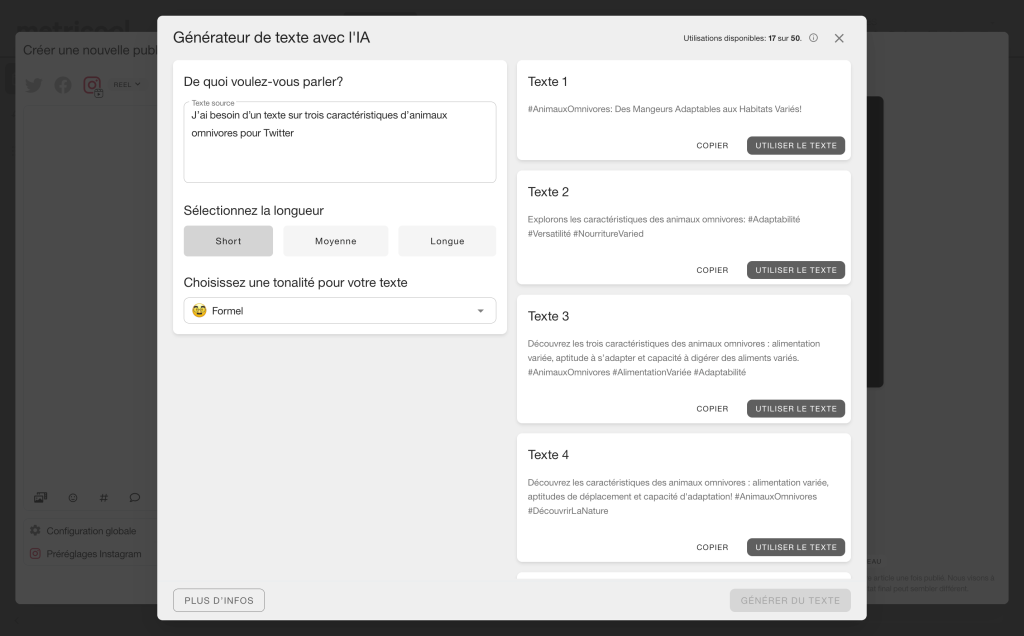 textes reseaux sociaux avec intelligence artificielle
