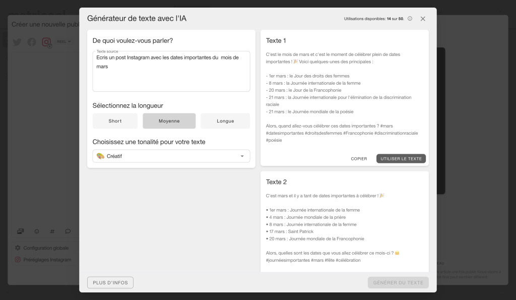 textes reseaux sociaux avec intelligence artificielle