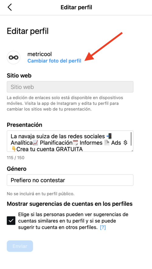 Editar la foto de perfil en Instagram