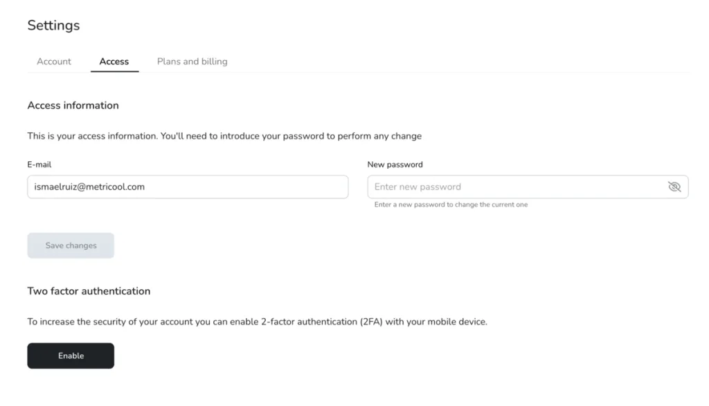 metricool two-factor authentication