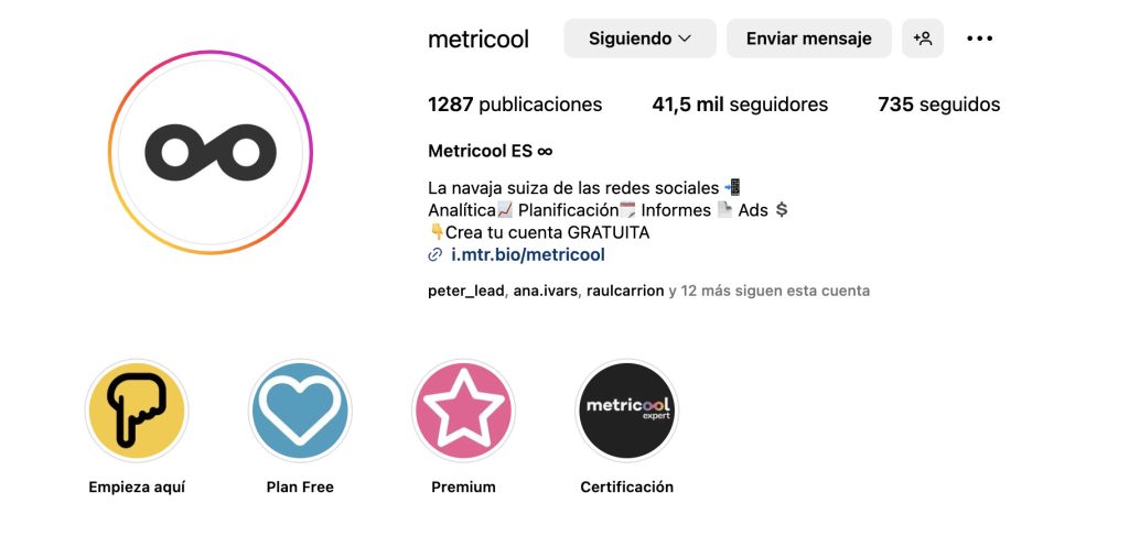 Engagement en la cuenta de Metricool en Instagram