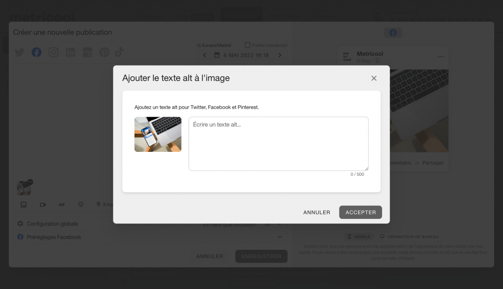 texte alt avec metricool