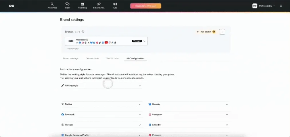 Match your SM content with your writing style with Metricool AI