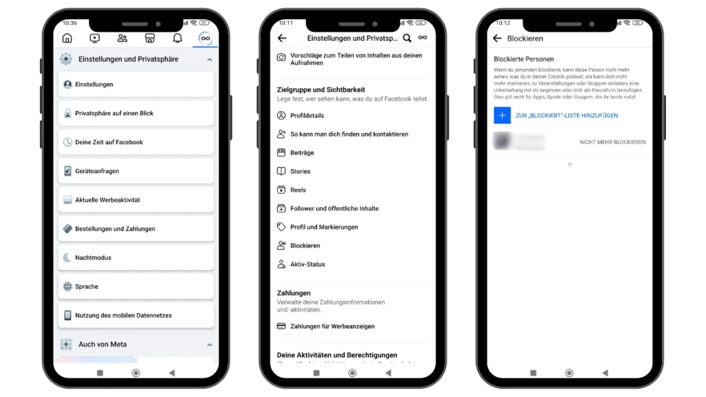 Über die Einstellungen und Privatsphäre kann man Nutzer auf Facebook in der App blockieren