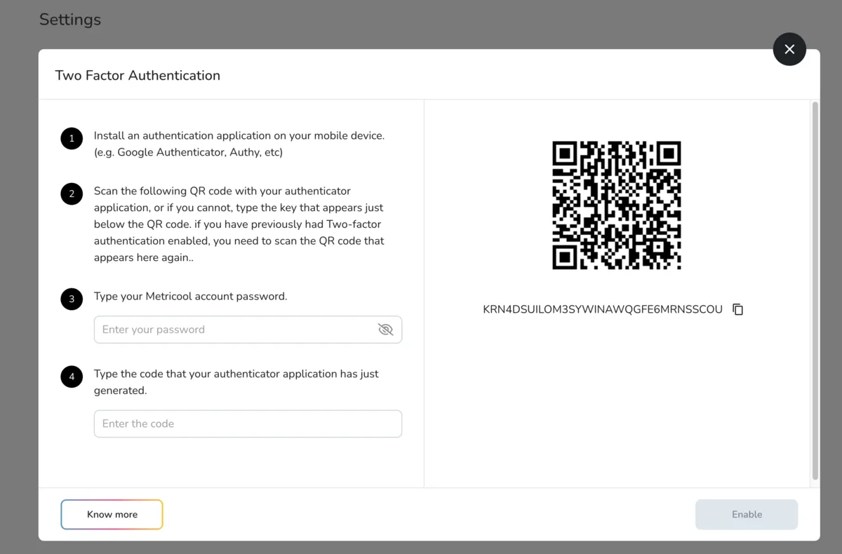 metricool two-factor authentication