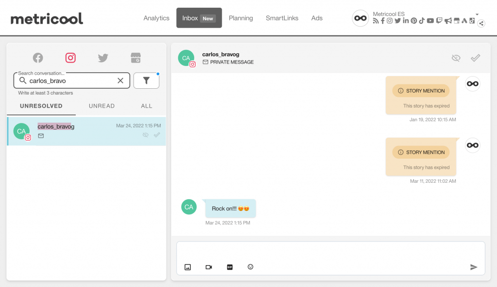 reply messages on instagram from metricool