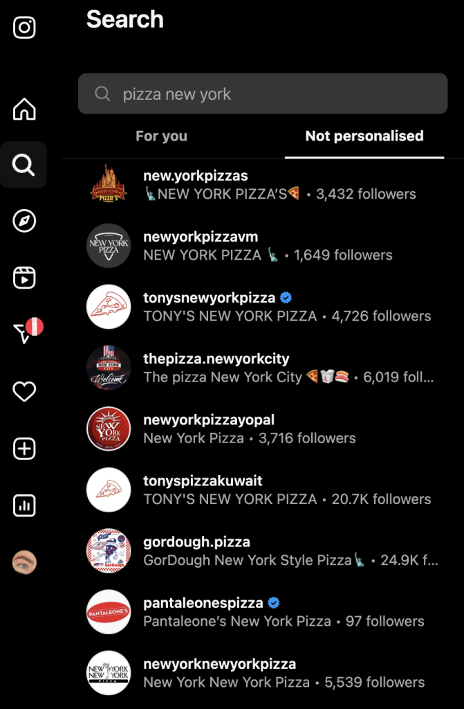Instagram search results
