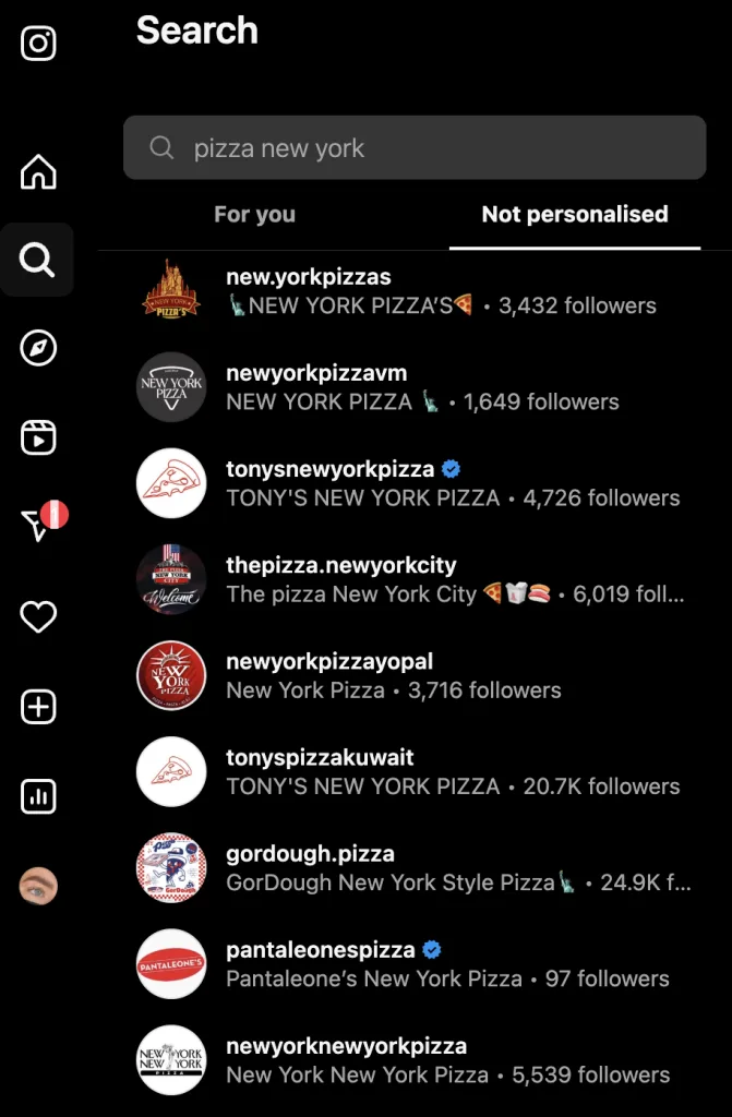 Instagram search results