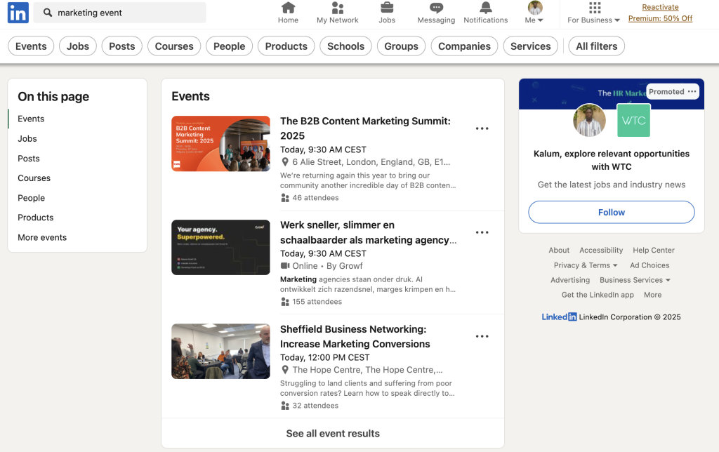 Linkedin search results