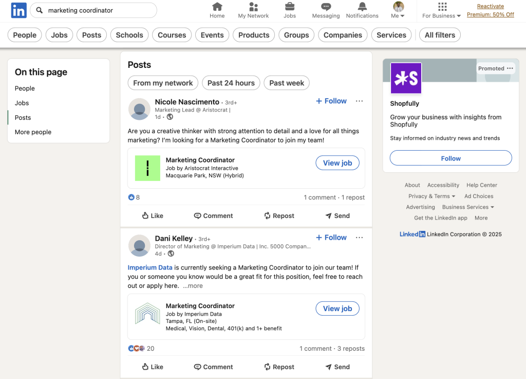 An example of how LinkedIn's search function works.
