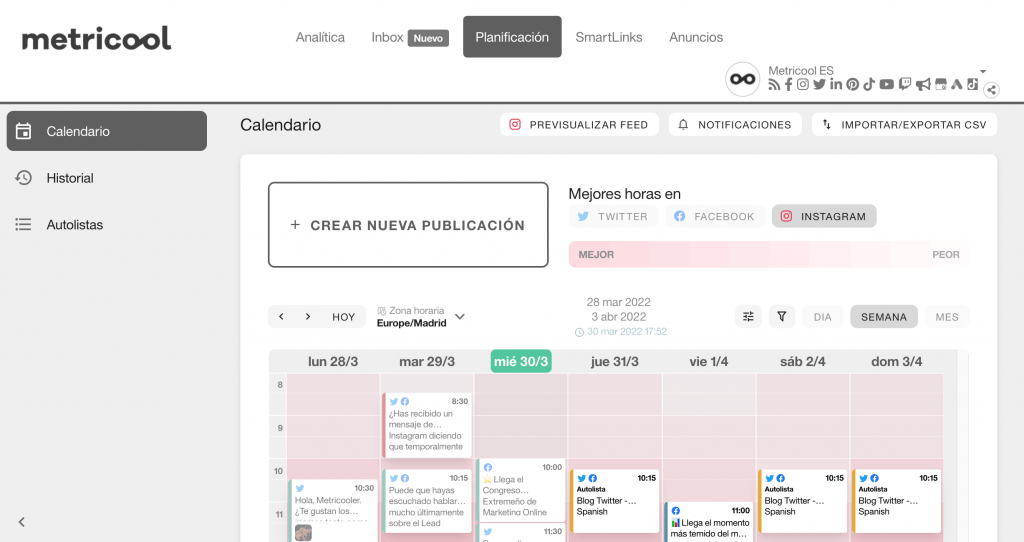 Programar publicaciones en Instagram con metricool
