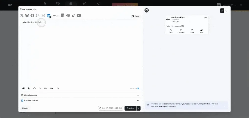 Mention Linkedin Users directly via Metricool