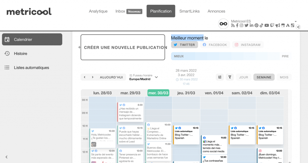 milleurs moments pour poster twitter avec metricool