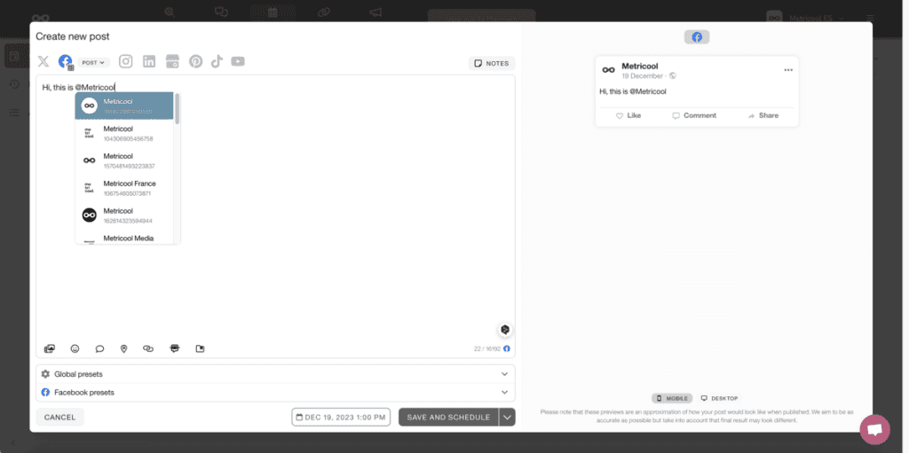 how to mention page in facebook