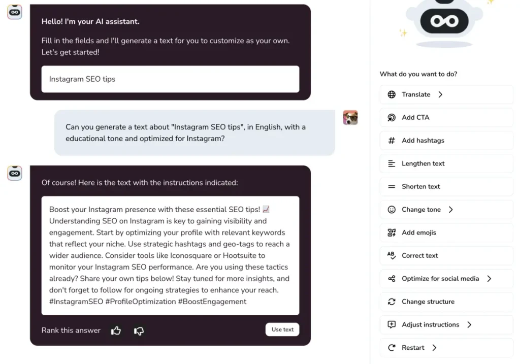 Generate SEO optimized captions with Metricool AI.