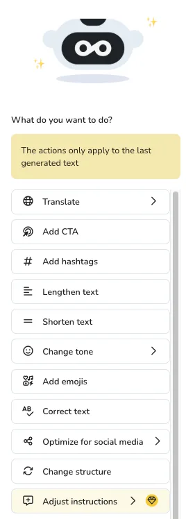 Metricool AI Assistant content revision options