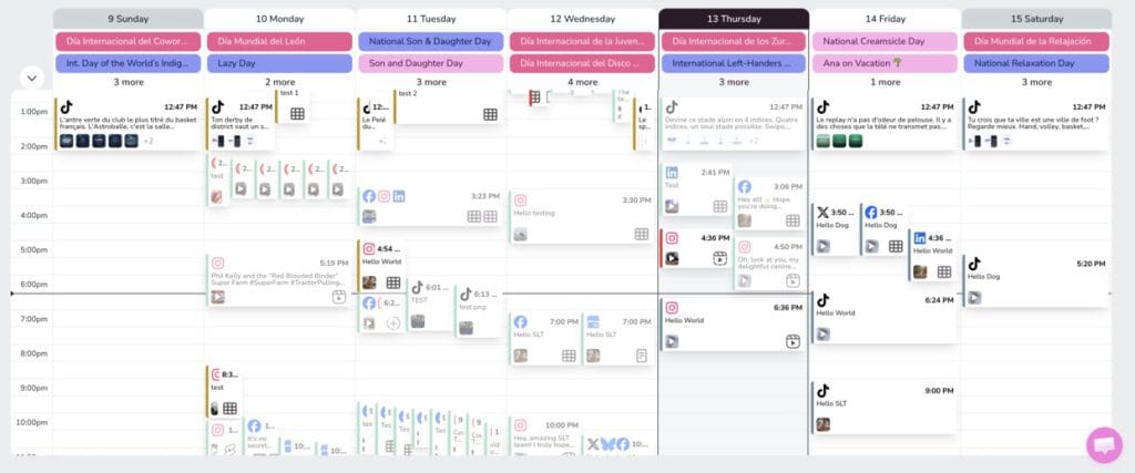 Metricool multi-platform content calendar.
