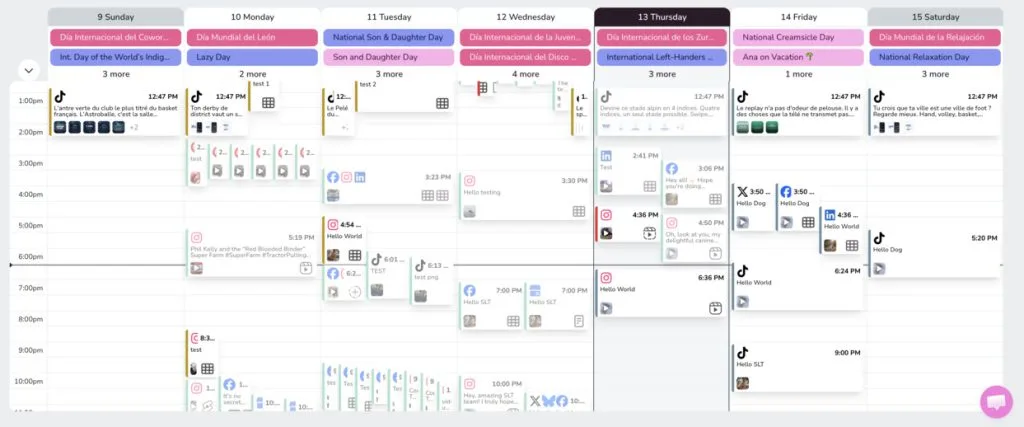 Metricool multi-platform content calendar.