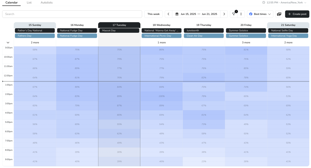 Best times to post on Facebook with Metricool content planner