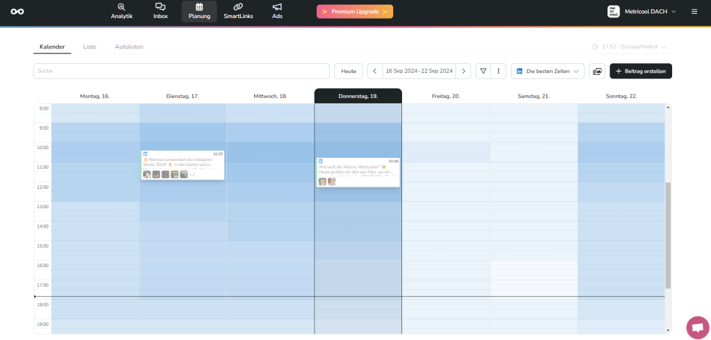 Metricool Linkedin beste Zeiten zu posten