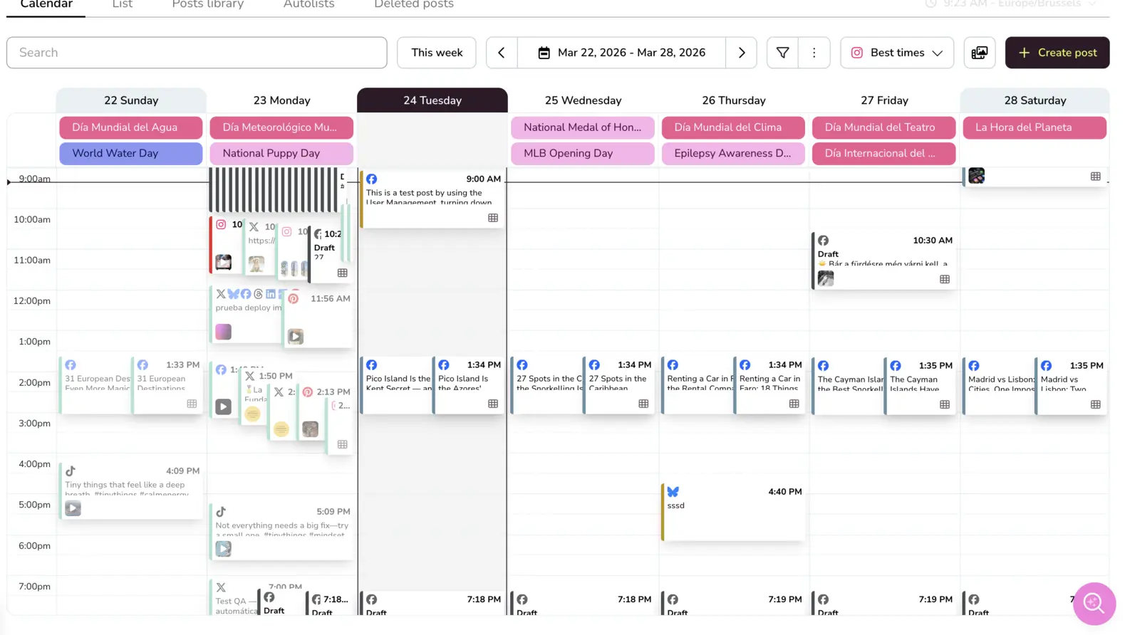 Schedule bulk content with Metricool's unified calendar