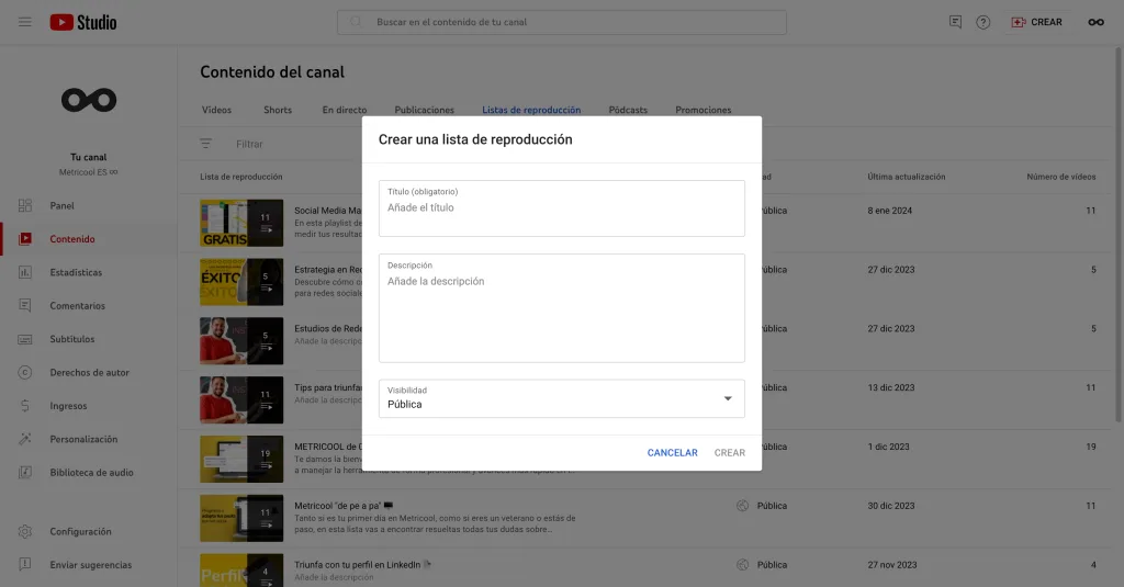 lista de reproducción youtube