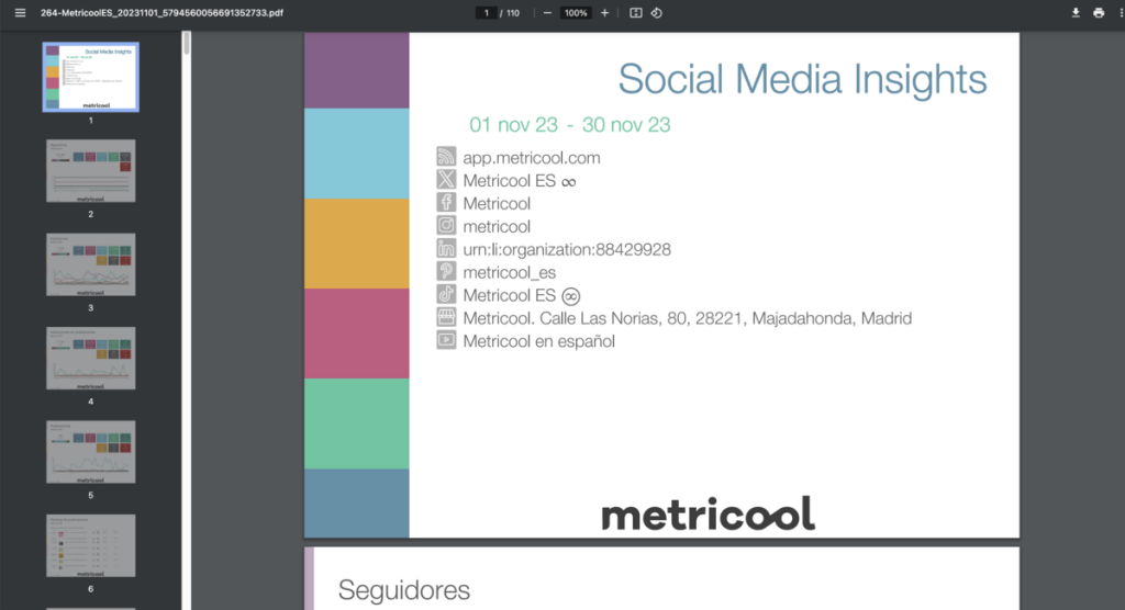 Report of Social Media on Metricool