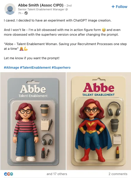 A LinkedIn user sharing AI generated images