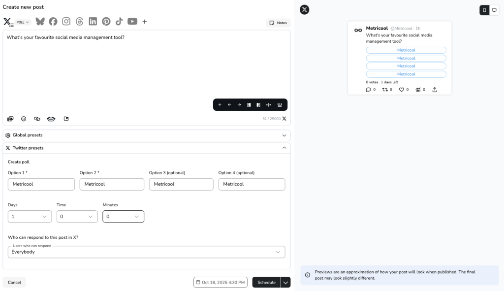 Creating a Twitter/X poll with Metricool