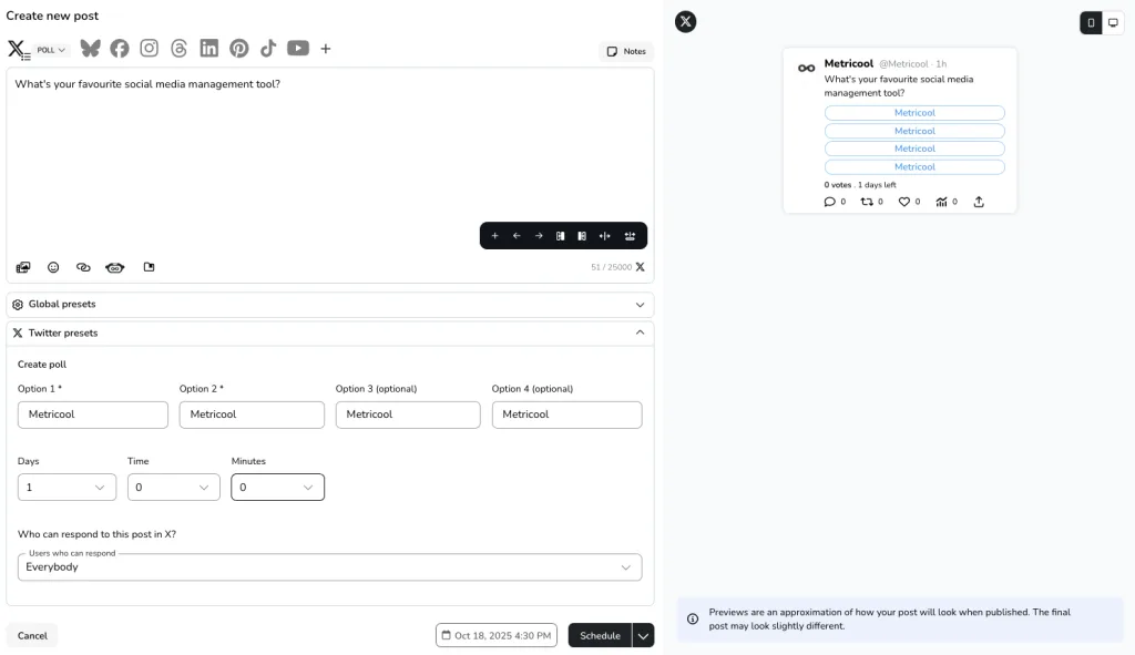 Creating a Twitter/X poll with Metricool