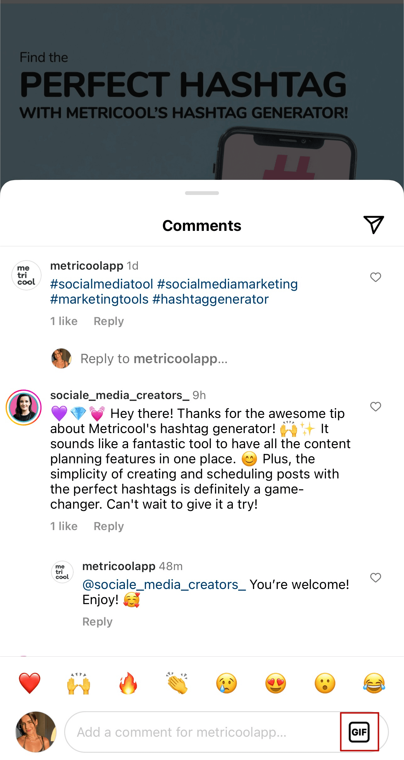 post link in instagram comments