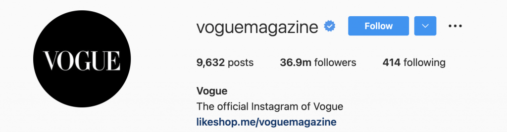 Instagram names vogue magazine