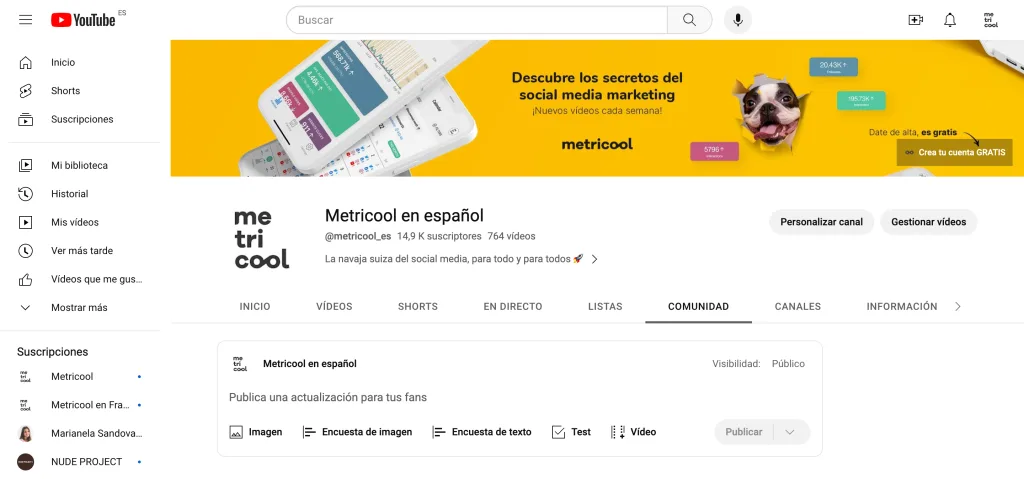 pestaña comunidad youtube