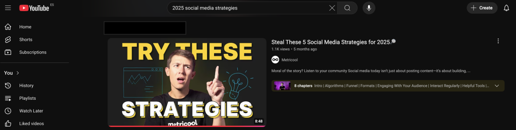 Youtube search results